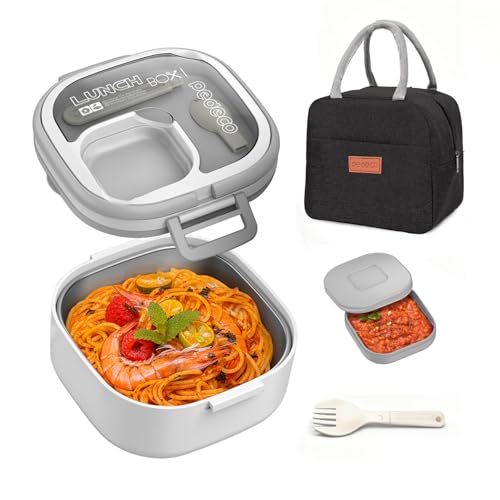 PEDECO All-in-one Stainless Steel Bento Box with Insulated bag,Leak-Proof,1-Tier Bento box,Lunch Box With Portable Sauce Pod and Cutlery-for Kids/Toddler,Dishwasher Safe,White - color: White, size: Stainless Steel Single Layer with Lunch Bag
