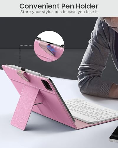 MoKo Universal Tablet Case with QWERTY Keyboard for 9",9.7",10.1",10.2",10.4",10.5",10.9",11" Tablets, with Removable Wireless Bluetooth Keyboard&Pen Holder for iPad, Samsung, Fire, Pixel, Other,Pink - color: Flowers Pink