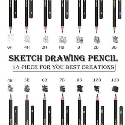 Heshengping Drawing Sketch Pencil Set 14pcs Sketching Pencils 12B 10B 8B 7B 6B 5B 4B 3B 2B B HB 2H 4H 6H Graphite Pencils for Kid Adults Artists Student Beginners Professional - color: Style3