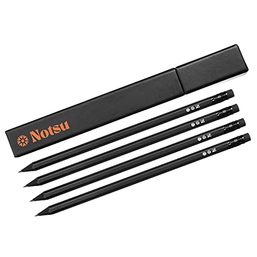 Notsu 4pc Black Pencils #2 Set | All Black Wood Writing Pencils with Travel Case - size: 4 Count (Pack of 1)