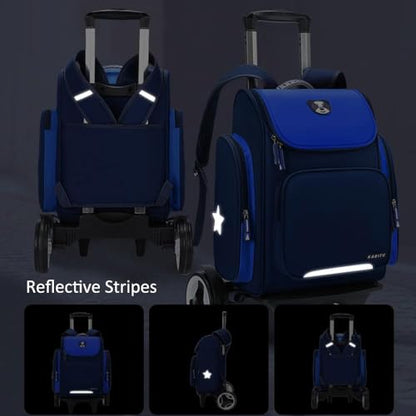 Childre's School Trolley Bag with Wheels, Waterproof Girls Boys Primary School Backpack with Reflective Stripes, Red - color: Red