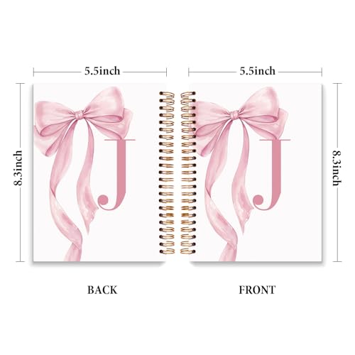 JXREQ Coquette Pink Bow Personalized Notebook, Initial Letter J Monogram Journal, Preppy Girly Ribbon Bow Journal, Monogrammed Gifts for Women, Aesthetic Spiral Notebook 5.5x8.3 - color: Jpink