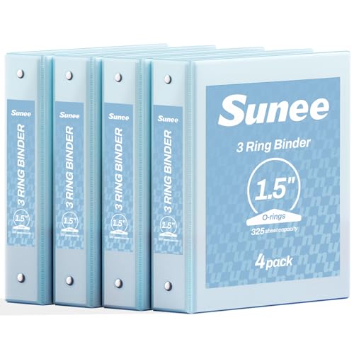 SUNEE 1.5 Inch Binders 3 Ring 4 Pack, Clear View 1 1/2 Inch Binders Three Ring PVC-Free (Fit 8.5x11 Inches) for School or Office Supplies, Blue - color: Blue, size: 1.5 Inch, style: 4 Pack
