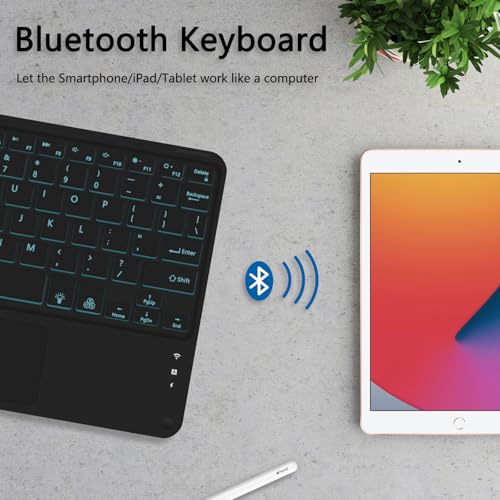 for Bluetooth Keyboard Touchpad Built, Cute Tablet Stand Adjustable & Foldable, Wireless Rechargeable Bluetooth for iPad, iPad Pro/Mini/Air, Samsung Xiaomi Tablets, etc - Black - color: D-Touchpad Backlight Keyboard-Black