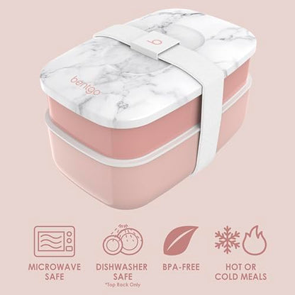 Bentgo Classic Stackable 3-Compartment Adult Bento-Style Lunch Box | Removable Utensil Set and Sealing Strap, BPA-Free, Food Container Ideal for Meal Prep, Work, and On the Go (Blush Marble) - color: Blush Marble