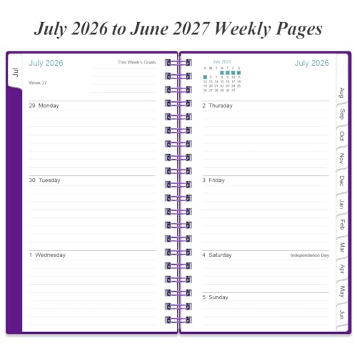 2026-2027 Pocket Planner/Calendar - 2026-2027 Planner from July 2026 - June 2027, Planner 26-27 with 12 Tabs, Twin-Wire Binding, Inner Pocket, 3.75" x 6.75, Purple - color: Purple, size: 3.75" x 6.75"