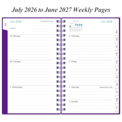 2026-2027 Pocket Planner/Calendar - 2026-2027 Planner from July 2026 - June 2027, Planner 26-27 with 12 Tabs, Twin-Wire Binding, Inner Pocket, 3.75" x 6.75, Purple - color: Purple, size: 3.75" x 6.75"