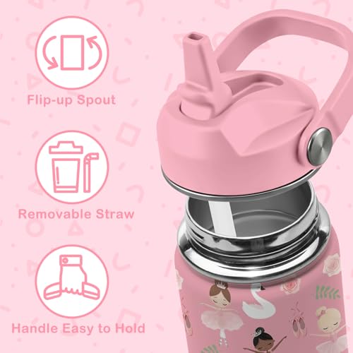 Ballet Water Bottle, 16oz Ballerina Girls Stainless Steel Insulated Water Bottle with Straw Lid, Ballerina Cup Tumbler Birthday Gifts for Kids Teen Girls School - color: Ballerina