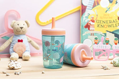 Zak Designs Shells Kelso Tumbler Set, Leak-Proof Screw-On Lid with Straw, Bundle for Kids Includes Plastic and Stainless Steel Cups with Bonus Sipper (3pc Set, Non-BPA) - color: Shells, size: 3 Piece Set (Pack of 1)
