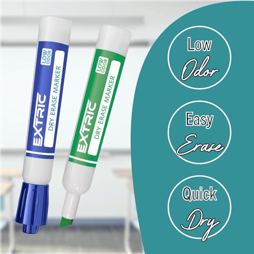 EXTRIC Dry Erase Markers Chisel Tip 8 Whiteboard Marker, Holder, Eraser | Includes: 8 Chisel Tip Whiteboard Markers, 1 Magnetic Holder, Eraser, Features: Low-Odor, Non-Toxic