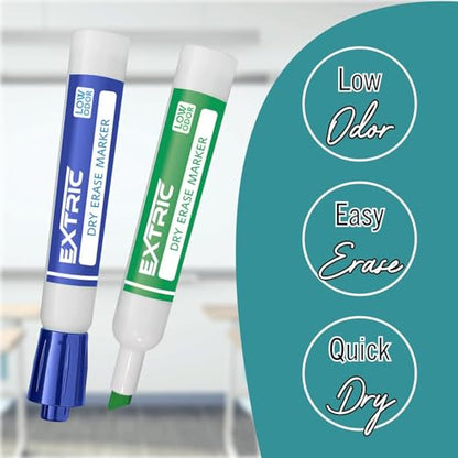 EXTRIC Dry Erase Markers Chisel Tip 8 Whiteboard Marker, Holder, Eraser | Includes: 8 Chisel Tip Whiteboard Markers, 1 Magnetic Holder, Eraser, Features: Low-Odor, Non-Toxic