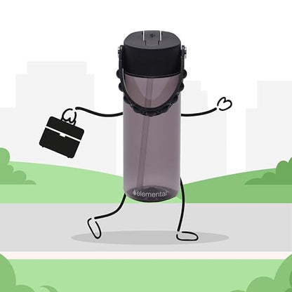 Elemental Water Bottles for Kids - Splash Kids Water Bottle for School with Pop-it Handle - BPA Free Tritan Plastic Water Bottle with Straw Leak Proof when Spout is Closed - Black - 18oz - color: Black