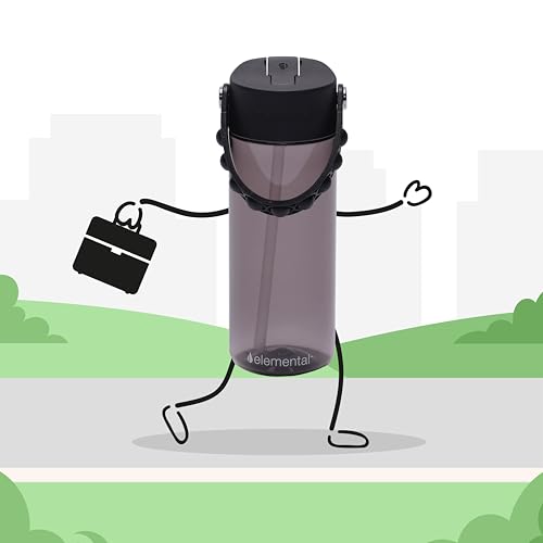 Elemental Water Bottles for Kids - Splash Kids Water Bottle for School with Pop-it Handle - BPA Free Tritan Plastic Water Bottle with Straw Leak Proof when Spout is Closed - Black - 18oz - color: Black