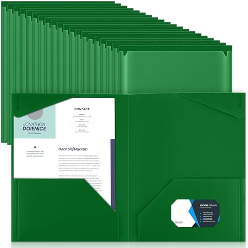 Henoyso 60 Pack Plastic Folders with Clear Front Pockets Bulk Heavy Duty File Folders with 2 Pockets and Card Slot for Student Teacher Back to School Supplies Office Presentation (Deep Green) - color: Dark Green