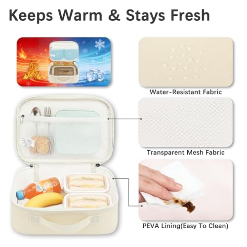 FlowFly Kids Lunch box Insulated Soft Bag Mini Cooler Back to School Thermal Meal Tote Kit for Girls, Boys, Beige - color: Beige