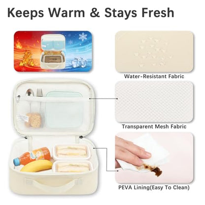 FlowFly Kids Lunch box Insulated Soft Bag Mini Cooler Back to School Thermal Meal Tote Kit for Girls, Boys, Beige - color: Beige