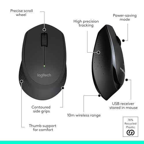 Logitech MK345 Full Size Wireless Keyboard and Mouse Combo - Black | Full size keyboard with integrated palm rest, compact right handed mouse, connect via single included USB-A Nano Receiver - size: 1 Pack, style: Combo