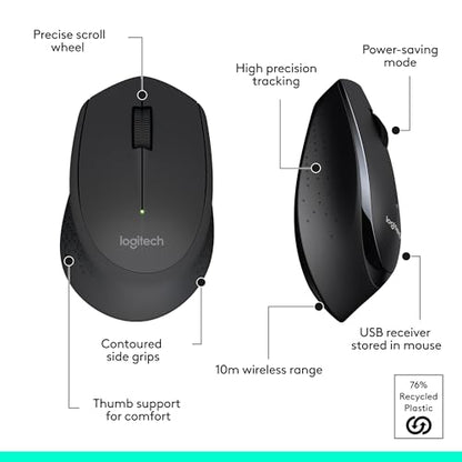 Logitech MK345 Full Size Wireless Keyboard and Mouse Combo - Black | Full size keyboard with integrated palm rest, compact right handed mouse, connect via single included USB-A Nano Receiver - size: 1 Pack, style: Combo