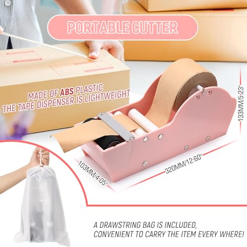 Water-Activated Tape Dispenser, Manual Kraft Gum Tape Dispenser, Width Adjustable 1.18-3.15", Light Weight & Portable Packing Tape Dispenser Set, Light Pink - color: Light Pink