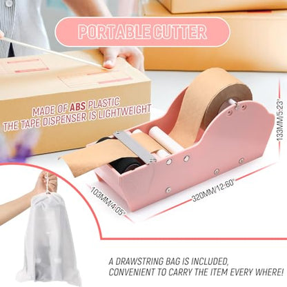Water-Activated Tape Dispenser, Manual Kraft Gum Tape Dispenser, Width Adjustable 1.18-3.15", Light Weight & Portable Packing Tape Dispenser Set, Light Pink - color: Light Pink