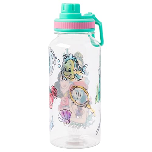 Silver Buffalo Disney Princess Ariel, Plastic Water Bottle, 32oz | Belle and Cinderella, Twist Spout, Sticker Set, You Stick Yourself, 0.95 Liters - color: Disney Princesses