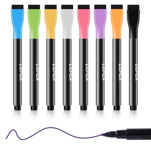 8 Dry Erase Markers for Acrylic Calendar, Magnetic Fine Tip Markers with Eraser Cap for Refrigerator Calendar, Acrylic Dry Erase Board and Magnetic Whiteboard
