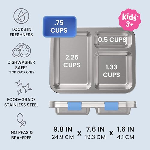 Bentgo Kids Stainless Steel Prints Leak-Resistant Lunch Box - 3-Compartments with Silicone Container, Durable, Eco-Friendly, Dishwasher Safe, BPA-Free, for School, Ages 3+ (Rainbows & Butterflies) - color: Rainbows and Butterflies