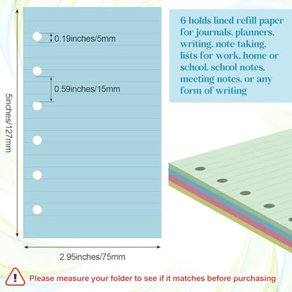 Ireer 6 Hole Mini Lined Paper Refill 200 Sheets Blank Planner Refills Loose Leaf Papers 3 x 5 Inches for Binders Planner Inserts Mini Ruled Filler Books Memo Papers Notebooks(Pink Blue Yellow Green) - color: Pink Blue Yellow Green