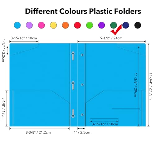 Briartw 6-Pack Dark Green Heavy Duty Folders with Prongs, Letter Size Plastic Brad Folders, 2 Pockets 3 Rings for Finance, Science, Environmental Studies, Office - color: Dark Green