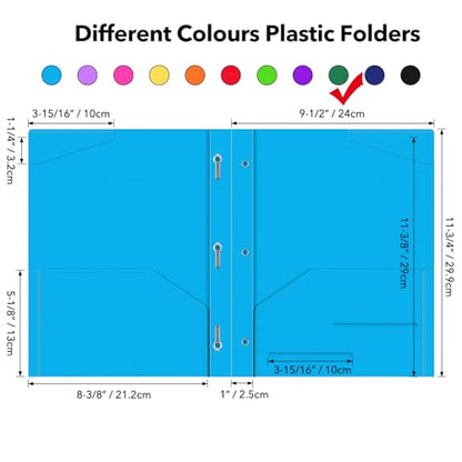 Briartw 6-Pack Dark Green Heavy Duty Folders with Prongs, Letter Size Plastic Brad Folders, 2 Pockets 3 Rings for Finance, Science, Environmental Studies, Office - color: Dark Green