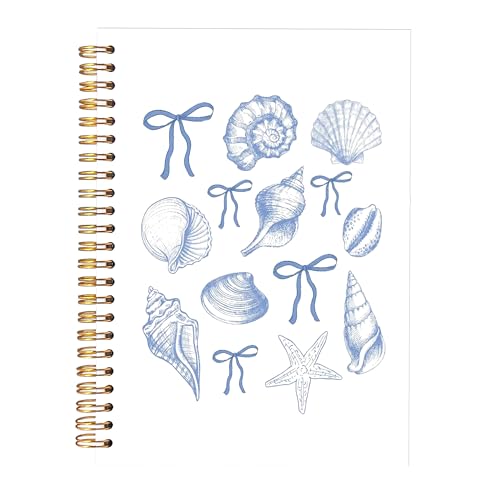 KAOWT Coquette Blue Bow Ocean Beach Notebook Journal, Preppy Beach Notebooks for Note Taking, Blue Ocean Seashell Coastal Hardcover Journal, Girly Preppy Hardcover Spiral Notebook 5.5x8.3in - color: Summer notbook-blue seashell