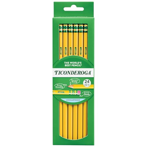Ticonderoga Wood-Cased Pencils, Unsharpened, 2 HB Soft, Yellow, 24 Count - size: 24 Count (Pack of 1), style: Pack