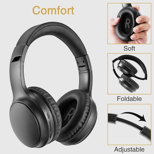 Bingozones A10 Noise Cancelling Headphones Wireless, Black Bluetooth Headset with Mic, Bluetooth 5.3, HiFi Stereo Sound, Deep Bass, 20+H Playtime, Lightweight On Ear Wired Headphones for Tablet/PC - color: #3 ANC Black