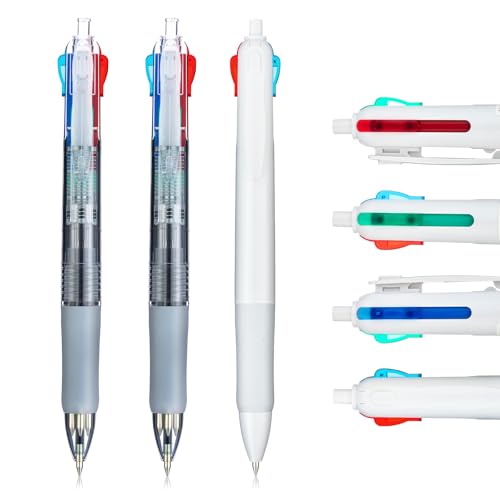 M&G 3 Pcs Multicolor Pens, 4-in-1 Colored Ballpoint Pen 0.5mm Fine Point Smooth Writing Assorted Colors, Nurse Accessories for Journaling Work School & Office