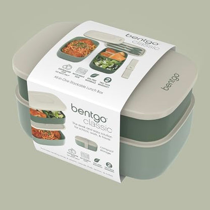 Bentgo Classic - Adult Bento Box, Stackable 3-Compartment Lunch Box with Removable Utensil Set and Sealing Strap, BPA-Free, Food Container Ideal for Meal Prep, Work, and On the Go (Khaki Green) - color: Khaki Green