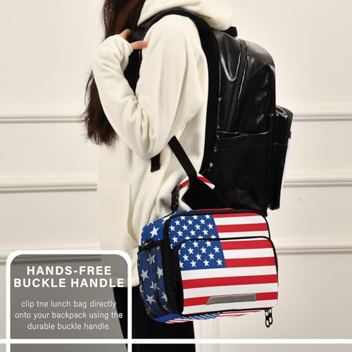 American Flag Kids Lunch Box Insulated Lunch Bags Cooler Tote Bag with Removable Shoulder Strap for Boy Girl Student H080058 - color: American Flag