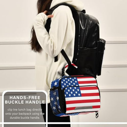 American Flag Kids Lunch Box Insulated Lunch Bags Cooler Tote Bag with Removable Shoulder Strap for Boy Girl Student H080058 - color: American Flag