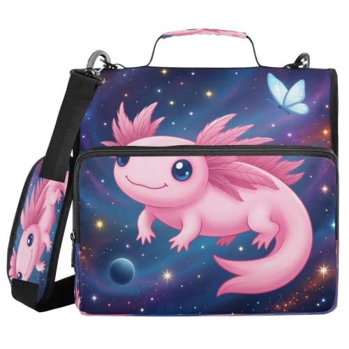 Axolotl Butterfly Zipper Binder 3 Ring with Shoulder Strap 2 Inch Binder | Multi-Pocket Organizer, 2 Inch Binder Holds 500 Sheets, Zipper Binders Organizer for School Students Office - color: Multicolored.12
