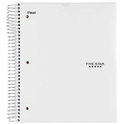 Five Star Spiral Notebook, 5 Subject, College Ruled Paper, 200 Sheets, 11" x 8-1/2", Customizable Cover, White (38012) - color: 05 White