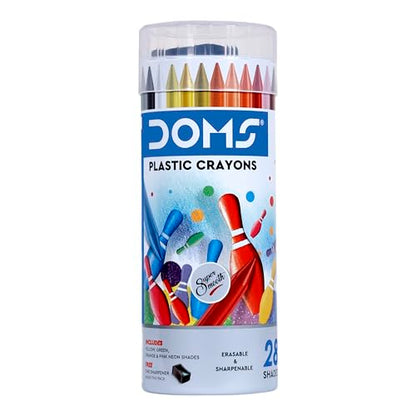 DOMS Plastic Crayon 28 Shades Round Tin
