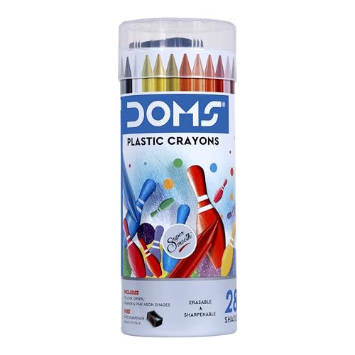 DOMS Plastic Crayon 28 Shades Round Tin