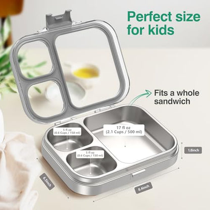 HOMEKOL Stainless Steel Bento Lunch Box, Grey, 3.3Cups | 3-Compartment,Leak-Proof, for Kids & Adults, BPA-Free, Dishwasher Safe, Clear Tritan Lid, 800ml (Not Insulated) - color: Gray, size: 27oz (800ml)