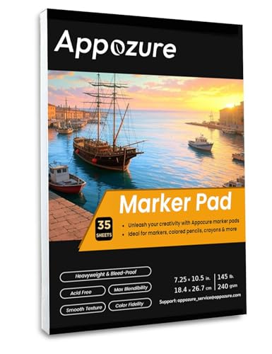 240GSM Bleedproof Sketch Pad for Markers, Acid-Free Heavyweight Smooth Drawing Papers, 7.25×10.5 Inch Glue-Bound, 35 Sheets/70 Pages, Ideal for Beginners, Artists, Kids, Beginners, Dry Media, Gifts - size: 7.25" ×10.5"