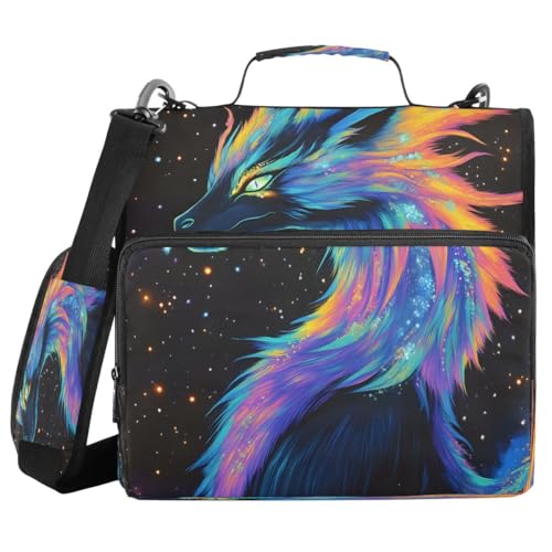 ALAZA Black Colorful Dragon Zipper Binder Bag 3 Ring Binder Large Capacity 1.5 Inch Multi-Pockets Organizer with Shoulder Strap and Handle for School Office Supplies