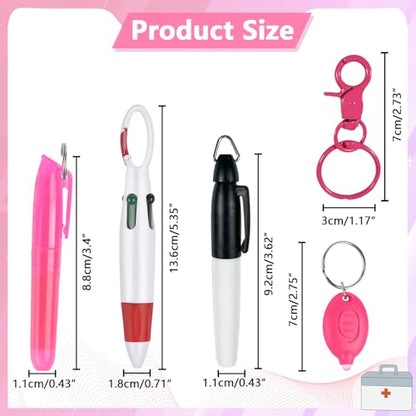 5 Pcs Nurse Accessories Pen Set, Nursing Essentials Include Badge Keychain Clip, Mini Highlighter, Permanent Marker, Ballpoint Pen and LED Keychain Flashlight, Pink - color: Pink