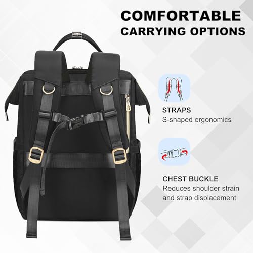 AIJIEKE Lunch Backpack for Women, 15.6 Laptop Backpack, Lunch Box, Black | Water resistant computer bag with insulated leakproof cooler. Travel meal prep backpack for nurse, teacher, college commute - color: Black