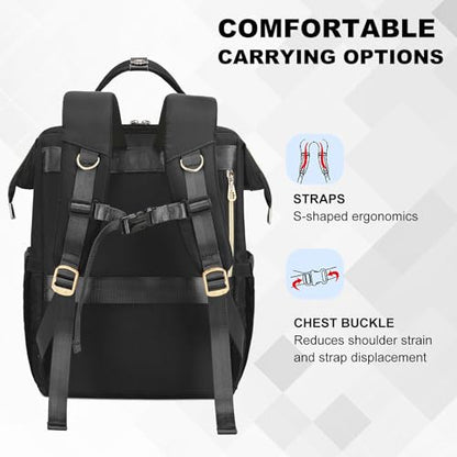 AIJIEKE Lunch Backpack for Women, 15.6 Laptop Backpack, Lunch Box, Black | Water resistant computer bag with insulated leakproof cooler. Travel meal prep backpack for nurse, teacher, college commute - color: Black