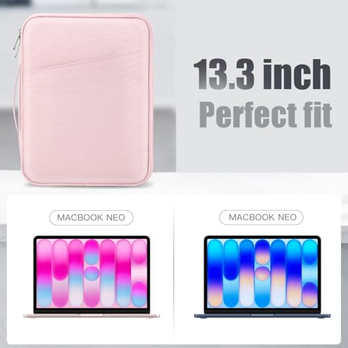 TiMOVO Laptop Sleeve for MacBook Neo 13" 2026 A18 Pro, Pink | Shockproof Protective Bag with Pockets & Handle, Fits MacBook Neo 13" 2026 Model A3404 A18 Pro Chip - color: Pink, size: 13.3 Inch