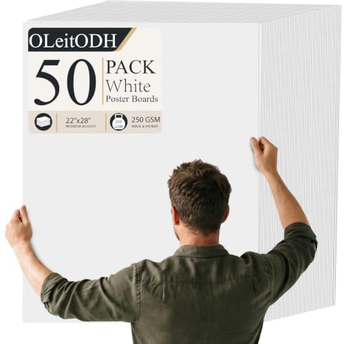 Oleitodh 50 Sheets White Poster Board 22 x 28 in, Heavyweight 250 GSM | Solid-colored heavyweight poster board for signs, school projects, vision boards, presentations, and art crafts. - color: White, size: 22 x 28 Inch - 50 Sheets