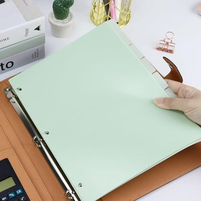 Buqoo 3 Ring Binder Dividers with 8 Tabs, Plastic Index Divider Pages -Light Green, Sturdy Binder Dividers for School, Office, Notebook, Journal & Planner (8.4"x10.9") - color: Bean Paste Green